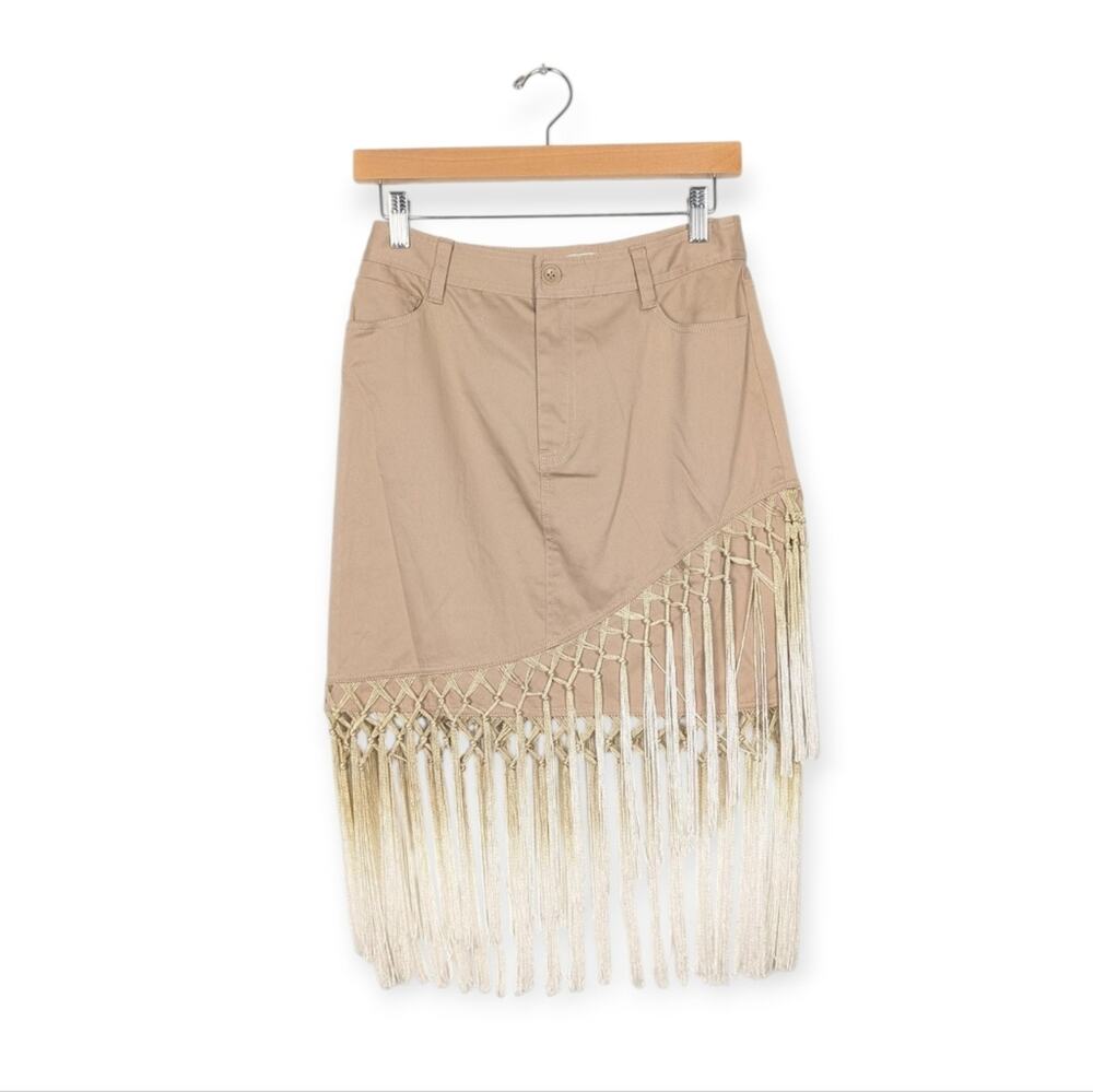 Trina Turk Stucco Tan Macrame Trim Zola Mini Skirt Size S